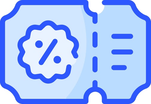 A blue ticket with a percentage sign on it vector