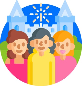 Three people standing in front of a castle vector