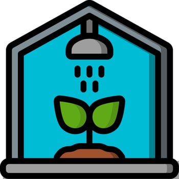 A plant growing inside a house with a shower vector
