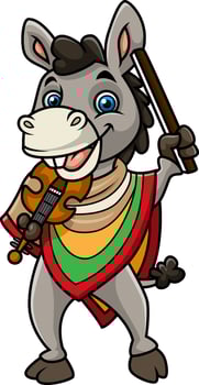 Mexican donkey playing violin and wearing a sombrero Mexican hat vector