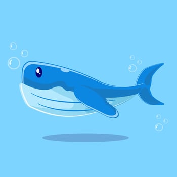 Flat illustration great blue whale in the ocean, sea whale vector