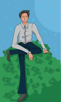 man sitting on money simple flat art illustration vector