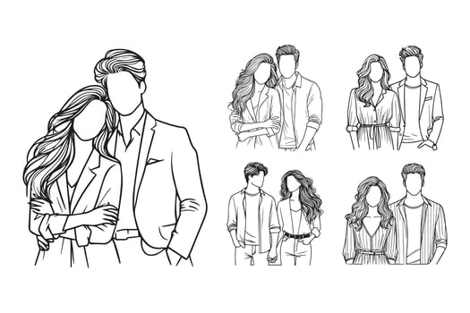 Illustration of a couple in love, depicted intimately in hand-drawn black and white vector