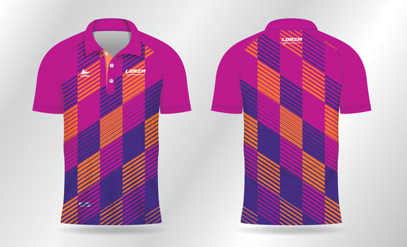 Sublimation blue pink and orange polo shirt mockup template design for badminton jersey, tennis, soccer, football or sport uniform vector