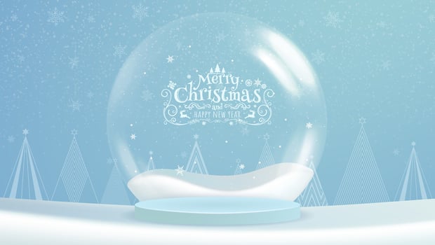 Christmas backdrop featuring a cylindrical podium, ideal for showcasing products on a round stage. vector