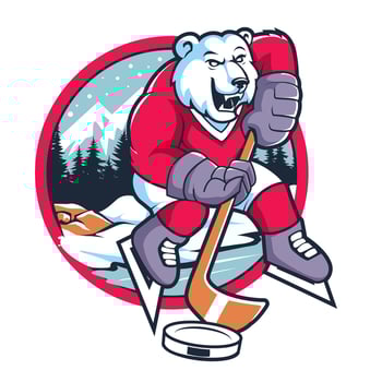ice hockey polar bear mascot with background vector