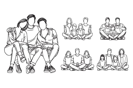 Cheerful family illustration in black and white evokes a sense of intimacy and comfort vector