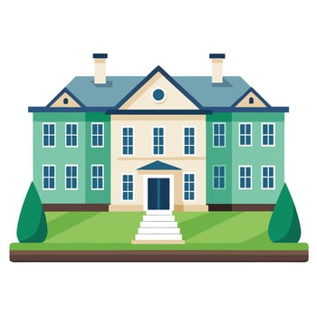 A large mansion with a front porch and a lawn vector