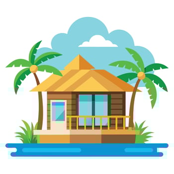 Tropical house with palm trees and water vector