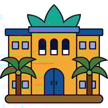 A building with palm trees and a door vector