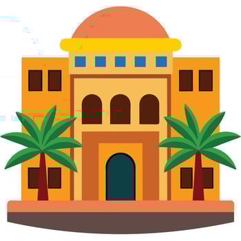 A building with palm trees and a door vector