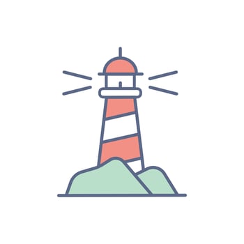 EPS 10An icon of a lighthouse, featuring a tall, classic structure with a bright beacon at the top, designed with clean lines and a simple silhouette to convey guidance and safety. vector