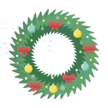 10EPS A Christmas wreath with glowing ornaments and ribbons, its lush greenery sparkling under soft light, blending the magic of Christmas and New Year's cheer. vector