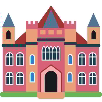 A pink castle with two towers and a door vector