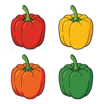 Four different colored peppers on a white background vector