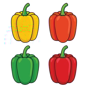 Four peppers in different colors on a white background vector