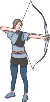 An illustration of a woman aiming with a bow png