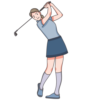 A woman in a blue dress is swinging a golf club png