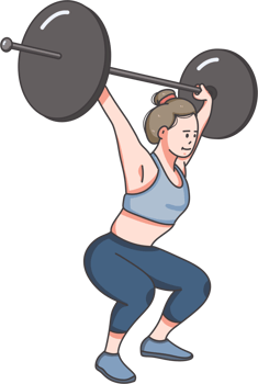 A cartoon woman lifting a barbell png
