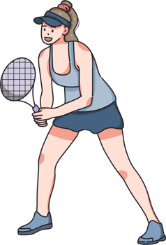 A cartoon woman holding a tennis racket png