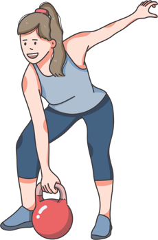 A woman is holding a kettlebell png