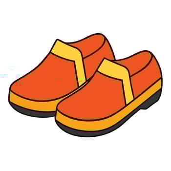 A pair of orange shoes with yellow trim vector