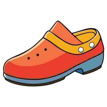 A cartoon red shoe with blue trim vector