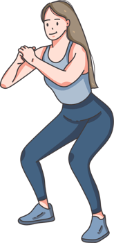 A cartoon woman doing squats png