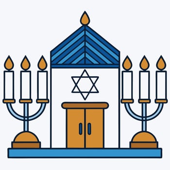 Jewish temple with candles and a star of david vector
