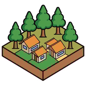 A cartoon illustration of a house surrounded by trees vector