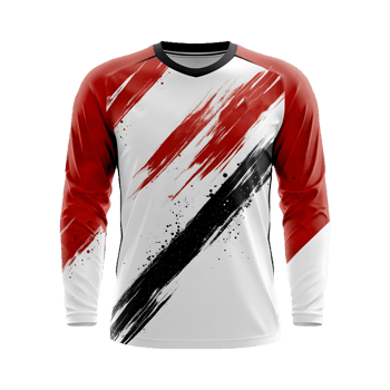a red and black Long sleeve jersey with vintage grunge texture isolated on a transparent background png