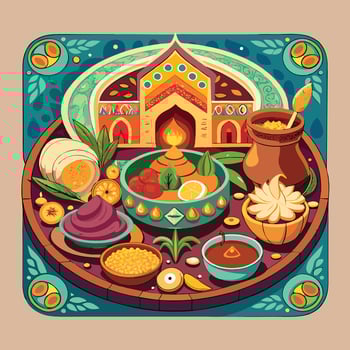 A big size traditional indian food thali vector