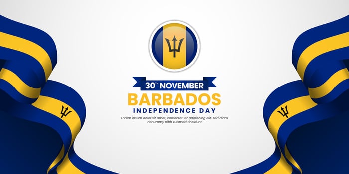 Barbados waving ribbon flag in colors of the Barbados national flag for Independence day background design vector