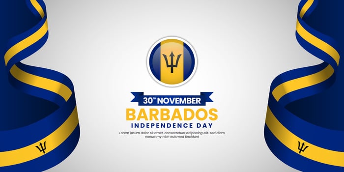 Barbados Independence Day banner background with waving ribbon flag vector