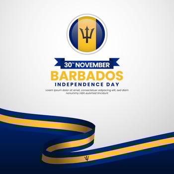 Barbados independence day waving ribbon flag banner background for social media template vector