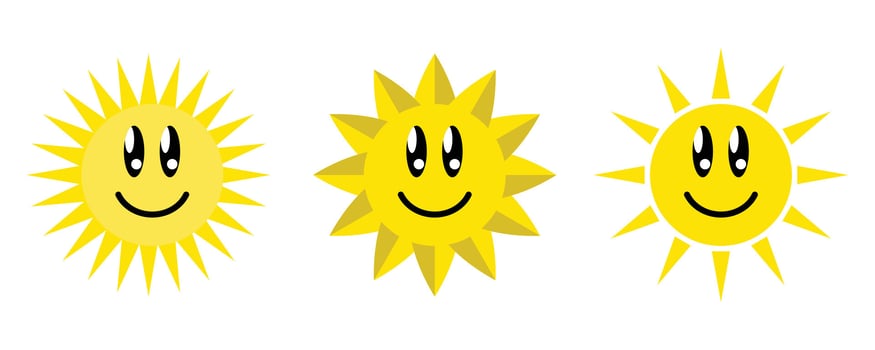 three smiling suns with faces on white background vector