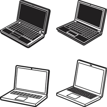 Laptop icons set. collection Laptops or notebook computer. Flat and line icon vector
