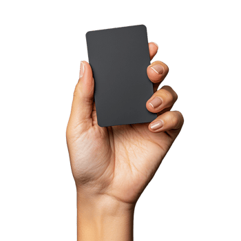 Hand holding blank black card with transparent background png