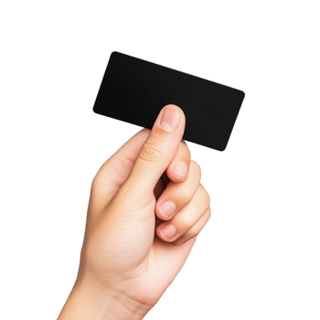 Hand holding blank black card on transparent background png