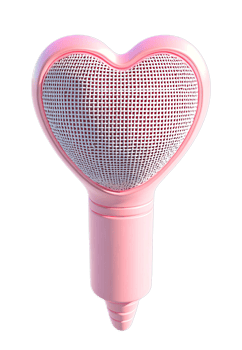 A heart-shaped microphone in a soft pink color with a mesh grille is isolated on a transparent background. png