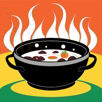 A black pot with food in it vector