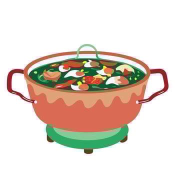 A pot with food in it on a white background vector