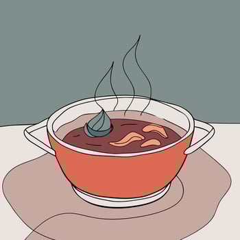 A drawing of hot soup in a bowl vector