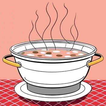 A pot of soup with steam coming out of it vector