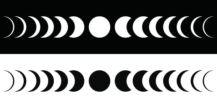 Moon phases astronomy icon silhouette symbol set. Full moon and crescent sign logo. illustration. Isolated on background. vector