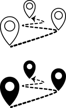 Distance icons. Black and White Icons. Dotted Arrow Showing Distance and Geolocation Icons. Travel and Vacation Concept vector
