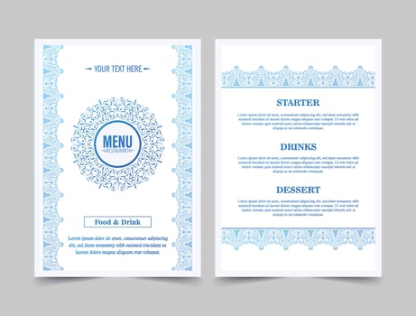 Blue restaurant menu layout ornament design vector