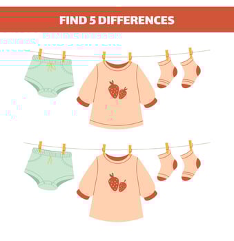Find 5 differences education game for children. Clothes on a rope. vector