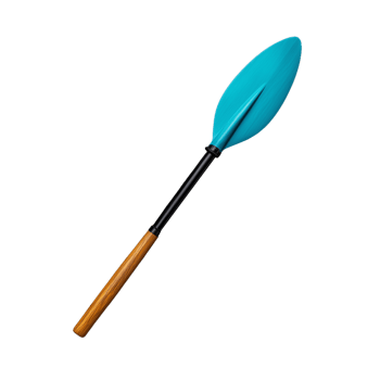 Wooden kayak paddle with blue blades, isolated on a transparent background png