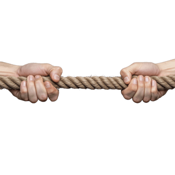 Hands gripping a rope tightly, pulling in a tug of war, isolated on a transparent background png